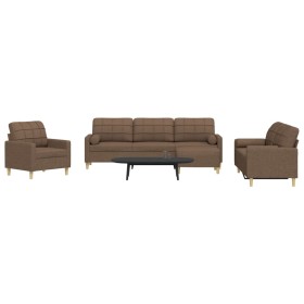 Juego de sofás 4 pzas con reposapiés y cojines tela marrón de , Sofás - Ref: Foro24-3278314, Precio: 713,75 €, Descuento: %