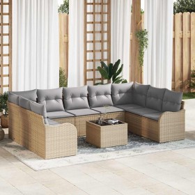 Conjunto de sofá de jardín con cojín 10 pcs Beige Poliratán