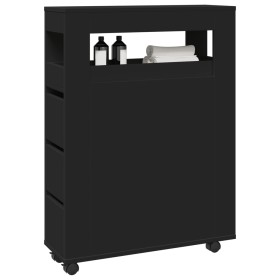 Armario de baño estrecho con ruedas madera de ingeniería negro von , Schließfächer und Lagerschränke - Ref: Foro24-855269, Pr...