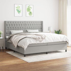 Cama box spring con colchón tela gris claro 200x200 cm Cama box spring con colchón tela gris claro 200x200 cm