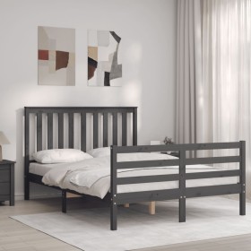 Estructura de cama con cabecero madera maciza gris 120x200 cm