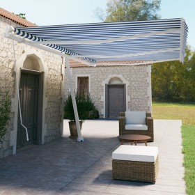 Blue and white manual retractable foot awning 600x350 cm by vidaXL, Awnings - Ref: Foro24-3069676, Price: 687,07 €, Discount: %