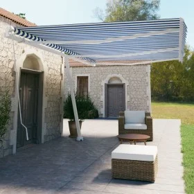 Blue and white manual retractable foot awning 600x350 cm by vidaXL, Awnings - Ref: Foro24-3069676, Price: 675,13 €, Discount: %