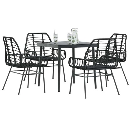 Juego de comedor jardín 5 piezas ratán sintético vidrio negro