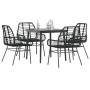 Juego de comedor jardín 5 piezas ratán sintético vidrio negro