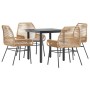 Juego de comedor jardín 5 piezas cojines ratán sintético marrón von , Gartensets - Ref: Foro24-3334570, Preis: 338,00 €, Raba...