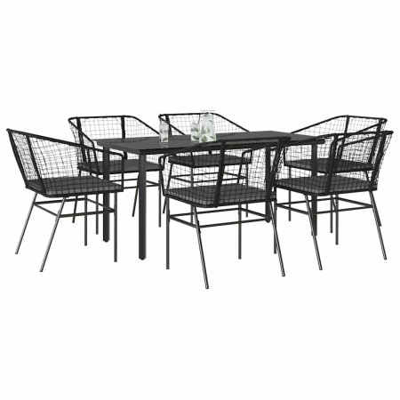 Set de comedor de jardín 7 piezas cojines ratán sintético negro by , Garden sets - Ref: Foro24-3334601, Price: 395,40 €, Disc...