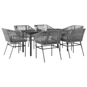 Juego comedor jardín 7 pzas cojines ratán sintético vidrio gris von , Gartensets - Ref: Foro24-3334629, Preis: 555,32 €, Raba...