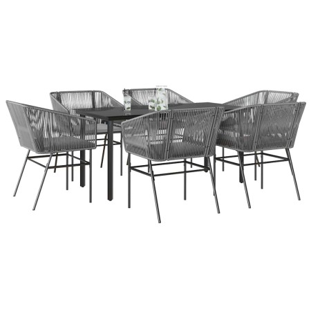 Juego comedor jardín 7 pzas cojines ratán sintético vidrio gris