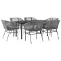 Juego comedor jardín 7 pzas cojines ratán sintético vidrio gris