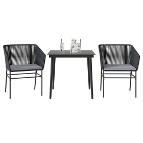 Set comedor jardín 3 pzas cojines ratán sintético vidrio negro von , Gartensets - Ref: Foro24-3334513, Preis: 239,04 €, Rabat...
