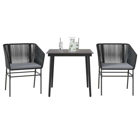 Set comedor jardín 3 pzas cojines ratán sintético vidrio negro by , Garden sets - Ref: Foro24-3334513, Price: 239,04 €, Disco...