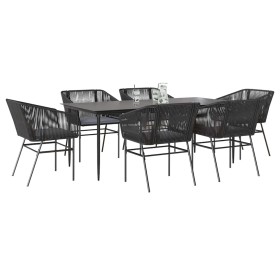 Set de comedor de jardín 7 piezas cojines ratán sintético negro von , Gartensets - Ref: Foro24-3334518, Preis: 636,41 €, Raba...