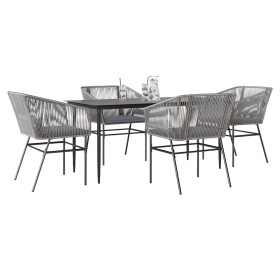 Juego comedor jardín 5 pzas cojines ratán sintético vidrio gris von , Gartensets - Ref: Foro24-3334530, Preis: 422,98 €, Raba...