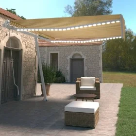 Manual retractable awning with yellow and white LED 400x350 cm by vidaXL, Awnings - Ref: Foro24-3069623, Price: 496,50 €, Dis...