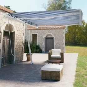 Blue and white manual retractable foot awning 450x350 cm by vidaXL, Awnings - Ref: Foro24-3069636, Price: 499,73 €, Discount: %