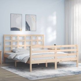 Bed frame with solid wood headboard 160x200 cm by vidaXL, Beds and slatted bases - Ref: Foro24-3193996, Price: 136,06 €, Disc...