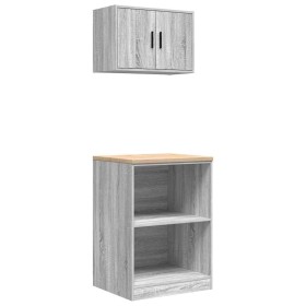 Armarios 2 uds para garaje madera ingeniería gris sonoma de , Armarios industriales - Ref: Foro24-3328283, Precio: 100,42 €, ...