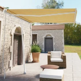 Retractable manual yellow and white freestanding awning 300x250 cm by vidaXL, Awnings - Ref: Foro24-3069498, Price: 321,48 €,...