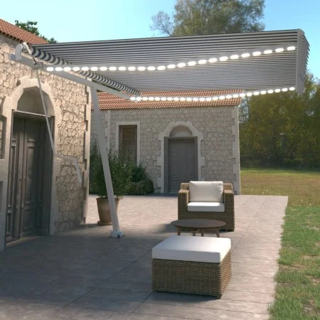 Toldo automático LED sensor de viento azul y blanco 450x350 cm de vidaXL, Toldos - Ref: Foro24-3069651, Precio: 777,78 €, Des...