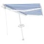 Automatic awning LED wind sensor blue and white 450x350 cm by vidaXL, Awnings - Ref: Foro24-3069651, Price: 778,45 €, Discoun...