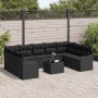Conjunto de sofá de jardín con cojín 10 pcs Negro Poliratán