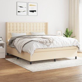 Cama box spring con colchón tela color crema 160x200 cm en Camas y somieres | Comprar online en Foro24