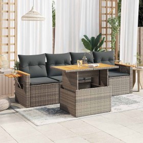 Set sofás jardín y cojines 5 pzas ratán sintético acacia gris by , Garden sets - Ref: Foro24-3327546, Price: 366,01 €, Discou...