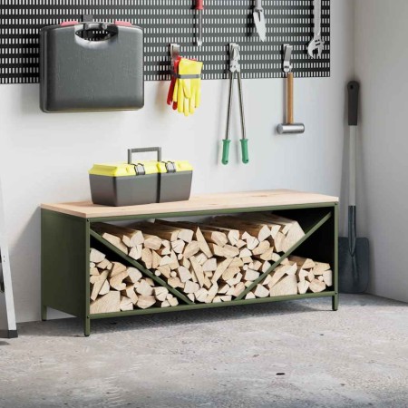 Leñero con tablero de madera verde oliva 100,5x35,5x40 cm von , Brennholztaschen und -halter - Ref: Foro24-864258, Preis: 94,...