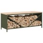 Leñero con tablero de madera verde oliva 100,5x35,5x40 cm de , Bolsas y soportes de leña - Ref: Foro24-864258, Precio: 97,59 €