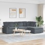 Sofá modular con reposapiés y cojines en terciopelo gris oscuro