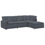Sofá modular con reposapiés y cojines en terciopelo gris oscuro