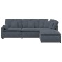 Sofá modular con reposapiés y cojines en terciopelo gris oscuro