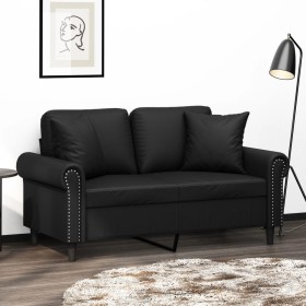Sofá de 2 plazas con cojines cuero sintético negro 120 cm by , Sofas - Ref: Foro24-3200925, Price: 253,37 €, Discount: %