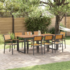Sillas de Jardín Apilables 8 pcs Acero Negro y Madera Acacia Sólida by , Garden chairs - Ref: Foro24-3284394, Price: 620,69 €...