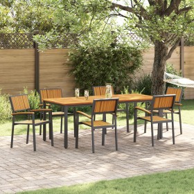 Set de Comedor de Jardín Set de 7 Negro y Marrón Metal y Madera by , Garden tables - Ref: Foro24-3284419, Price: 716,05 €, Di...