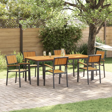 Set de Comedor de Jardín Set de 7 Negro y Marrón Metal y Madera by , Garden tables - Ref: Foro24-3284419, Price: 716,05 €, Di...