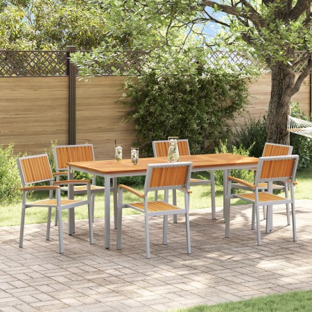 Conjunto de Comedor de Jardín Set de 7 Gris y Madera Natural by , Garden tables - Ref: Foro24-3284427, Price: 711,76 €, Disco...