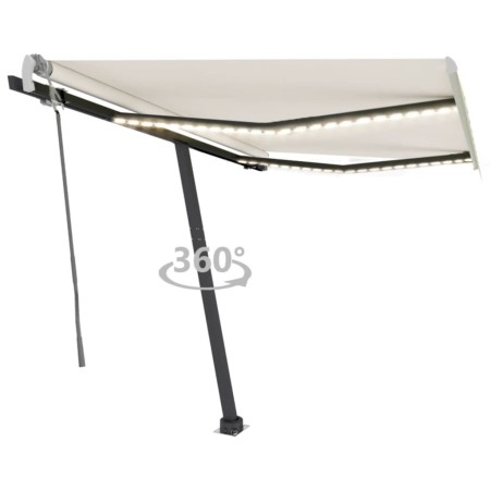 Manual retractable awning with cream LED 300x250 cm by vidaXL, Awnings - Ref: Foro24-3069702, Price: 373,61 €, Discount: %