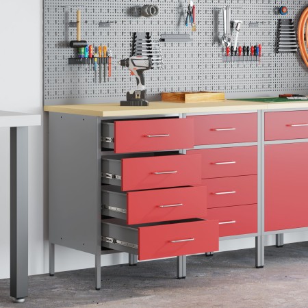 Gabinete de trabajo 2 pcs Rojo y Gris Madera Elaborada y Acero de , Mesas de trabajo - Ref: Foro24-3321363, Precio: 284,16 €,...