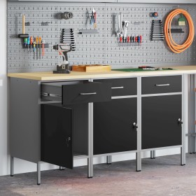 Gabinete de trabajo 3 piezas Negro y Gris de Madera y Acero de , Mesas de trabajo - Ref: Foro24-3321366, Precio: 392,27 €, De...