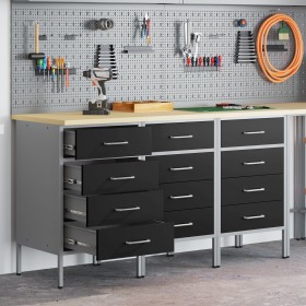 Gabinete de trabajo 3 piezas Negro y Gris Madera y Acero de , Mesas de trabajo - Ref: Foro24-3321368, Precio: 456,19 €, Descu...