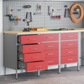 Gabinete de trabajo 3 piezas Rojo y Gris de Madera y Acero de , Mesas de trabajo - Ref: Foro24-3321369, Precio: 426,34 €, Des...