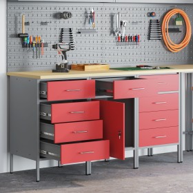 Juego de Gabinetes de Trabajo de 3 Piezas Rojo y Gris de Madera Engineered y Acero de , Mesas de trabajo - Ref: Foro24-332137...