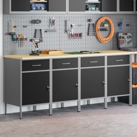 Gabinete de Trabajo 4 pcs Negro y Gris de Madera Elaborada y Acero de , Mesas de trabajo - Ref: Foro24-3321384, Precio: 521,9...