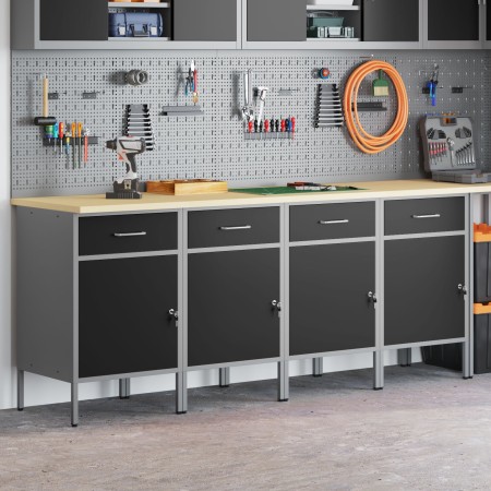 Gabinete de Trabajo 4 pcs Negro y Gris de Madera Elaborada y Acero de , Mesas de trabajo - Ref: Foro24-3321384, Precio: 633,6...