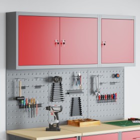 Set de Cabinet de Herramientas y Panel de Clavos de 5 Piezas Montado en la Pared Rojo de Metal de , Organización y almacenami...