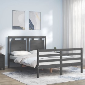 Estructura de cama con cabecero madera maciza gris 140x190 cm