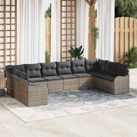 Conjunto de sofá de jardín con cojín 10 pcs Gris Poliratán