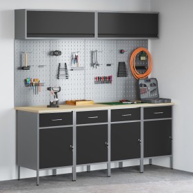 10-teiliges Arbeitsschrank- und Werkzeugplatten-Set aus schwarzem MDF und Metall von , Arbeitstische - Ref: Foro24-3321486, P...